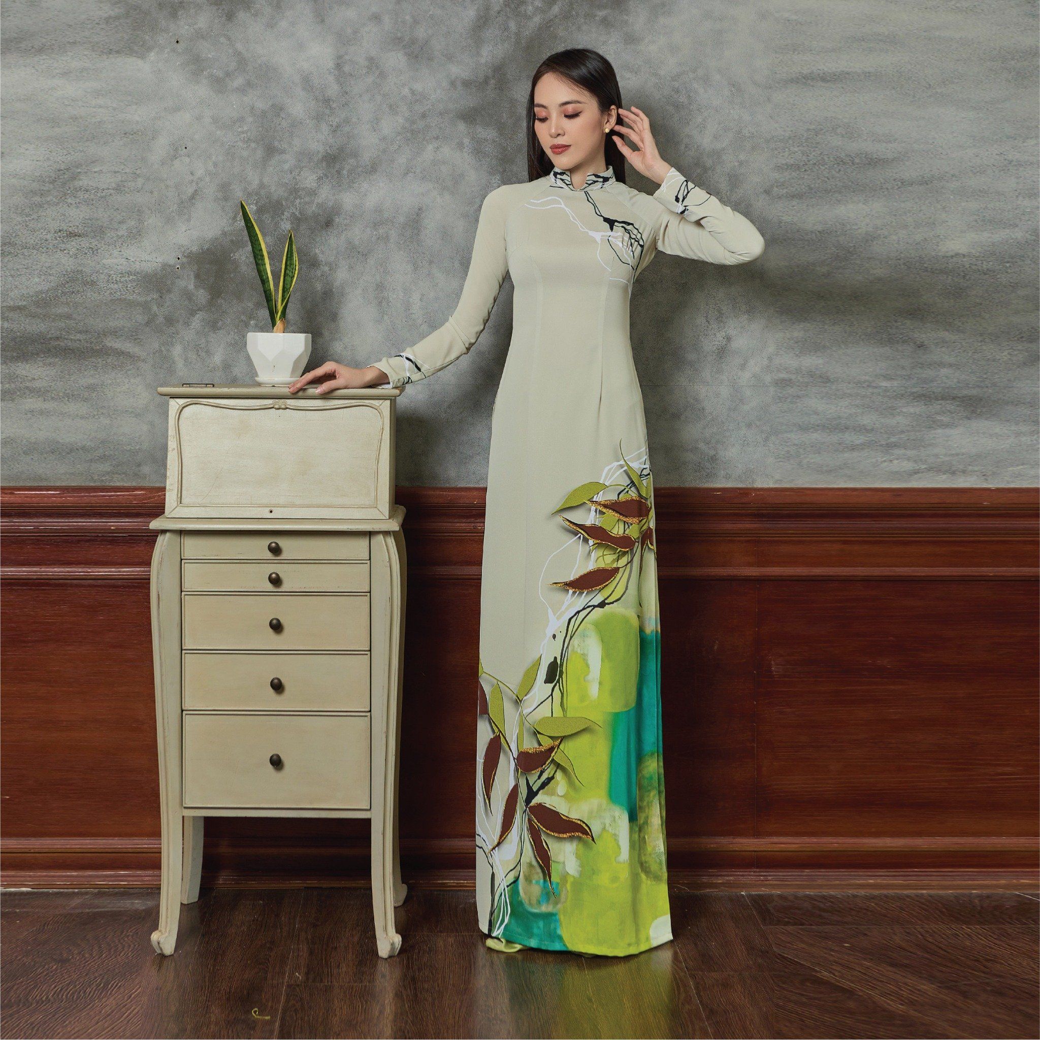 ASBR533020GRC Vải Áo Dài In Hoa Văn Khổ 1m50 x Dài 2m1