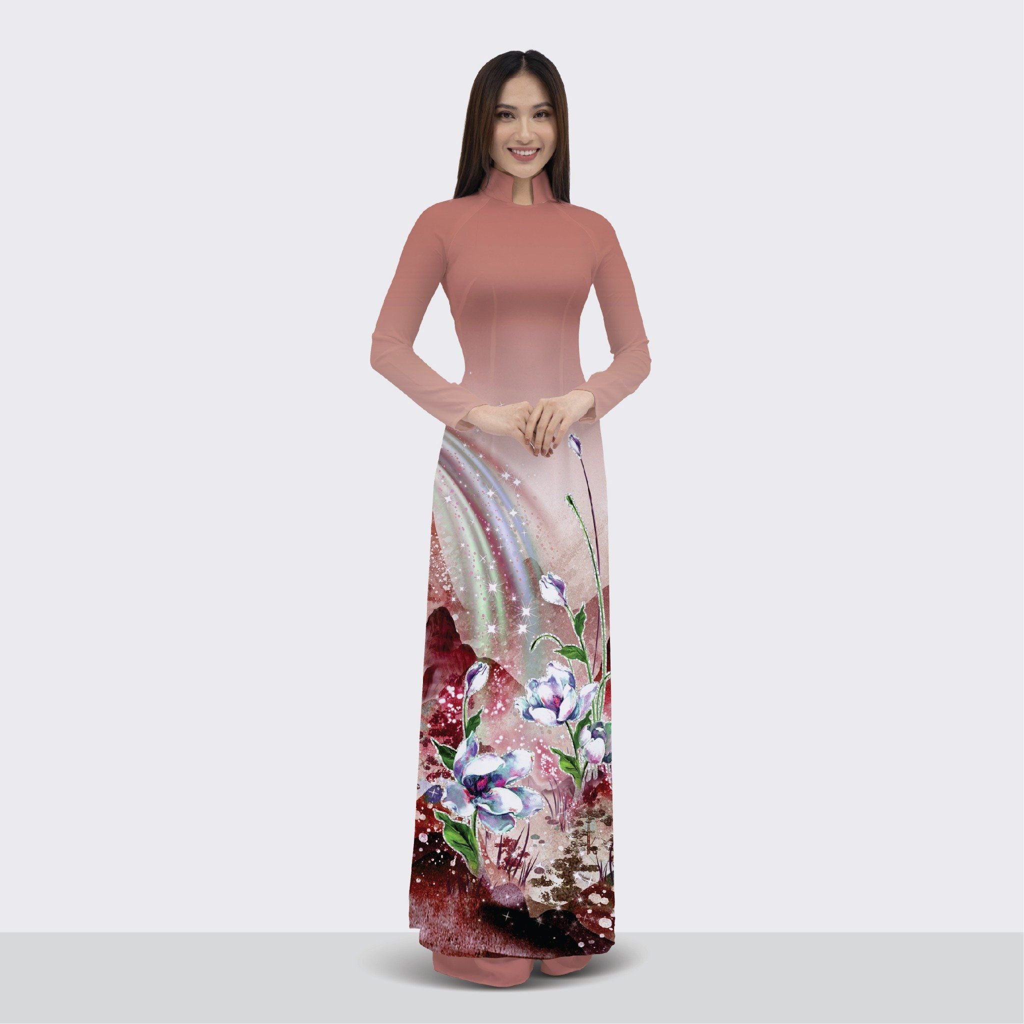 ASBR533023GGY Vải Áo Dài In Hoa Văn Khổ 1m50 x Dài 2m1