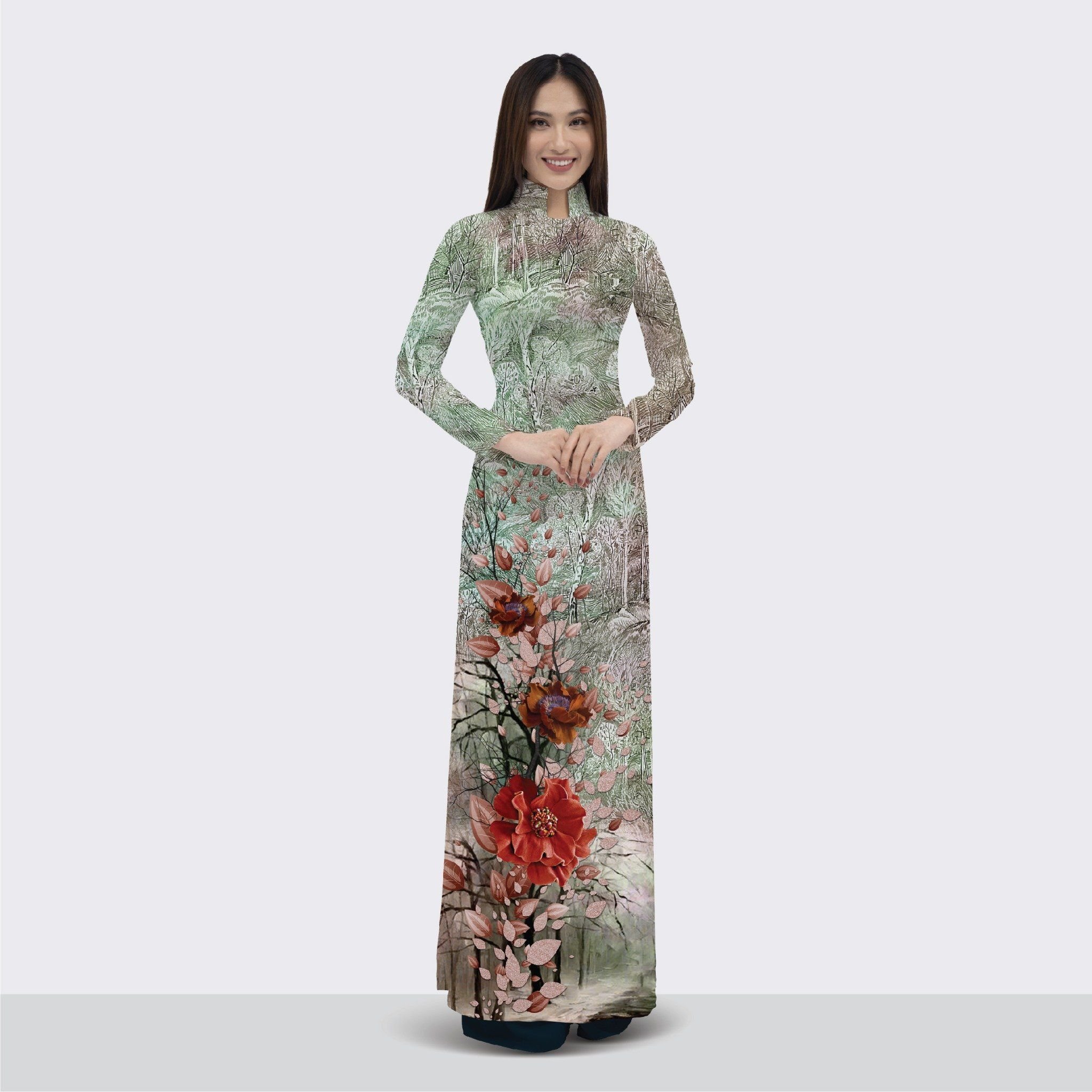 ASBR533023GH4 Vải Áo Dài In Hoa Văn Khổ 1m50 x 2m1