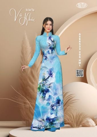 ASBR533205HML Vải Sắc Phương Nam In Hoa Văn Màu Xanh Khổ 1m50 Dài 2m1