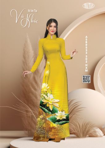 ASBR533302HXM Vải Sắc Phương Nam In Hoa Văn Màu Vàng Khổ 1m50 Dài 2m1