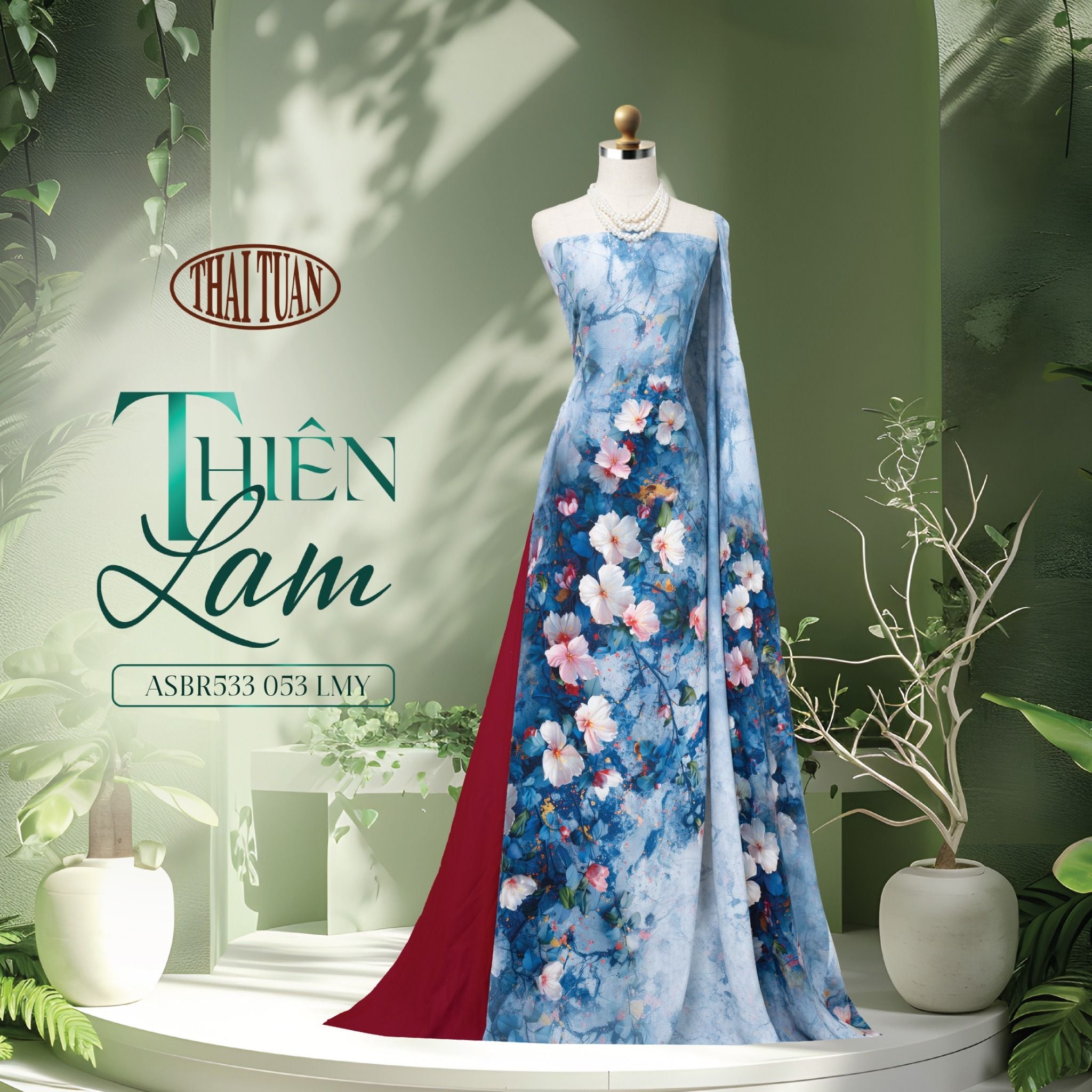 ASBR533053LMY Vải Áo Dài Sắc Phương Nam Thiên Lam Kháng Khuẩn Khổ 1m50 x 2m1