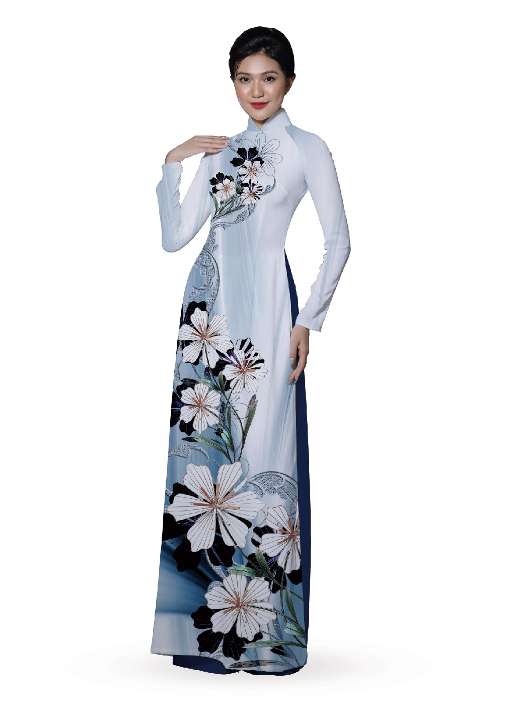 ASBR533-015-DR4 | Vải Áo Dài Hoa Văn In
