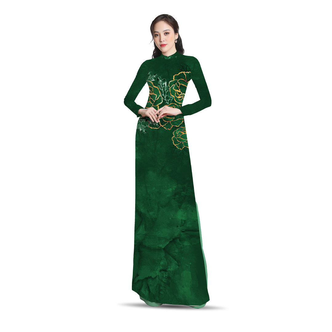 ASBR533024ICT Vải In Sắc Phương Nam Thái Tuấn Hoa Văn Màu Xanh Lá Trầm Khổ 1m50 x 2m1