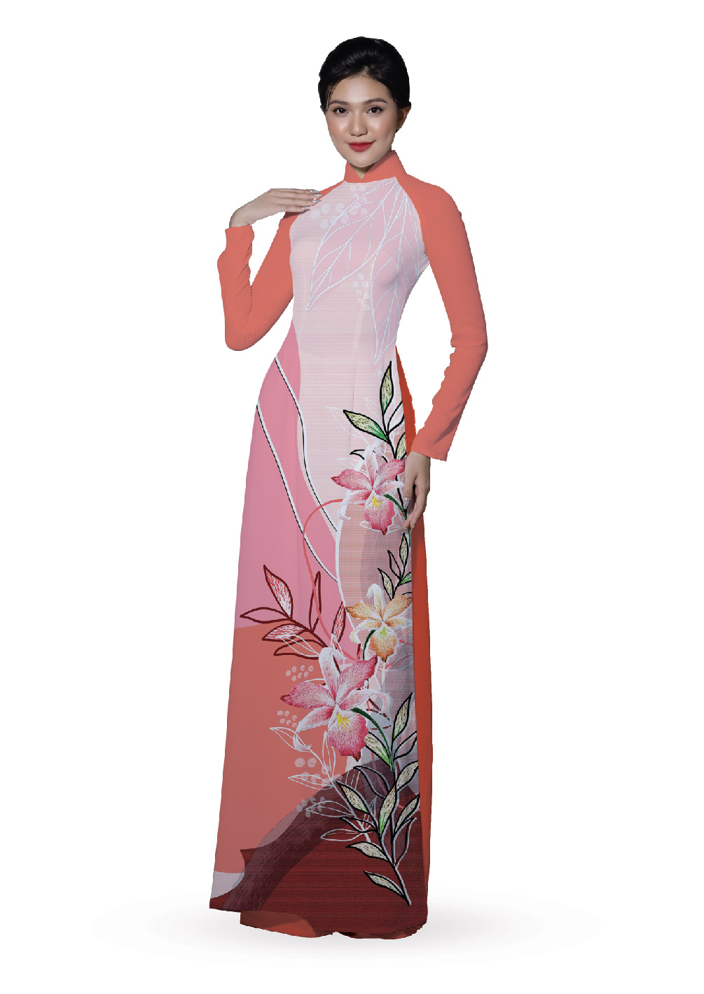 ASBR533-035-DQR | Vải Áo Dài Hoa Văn In