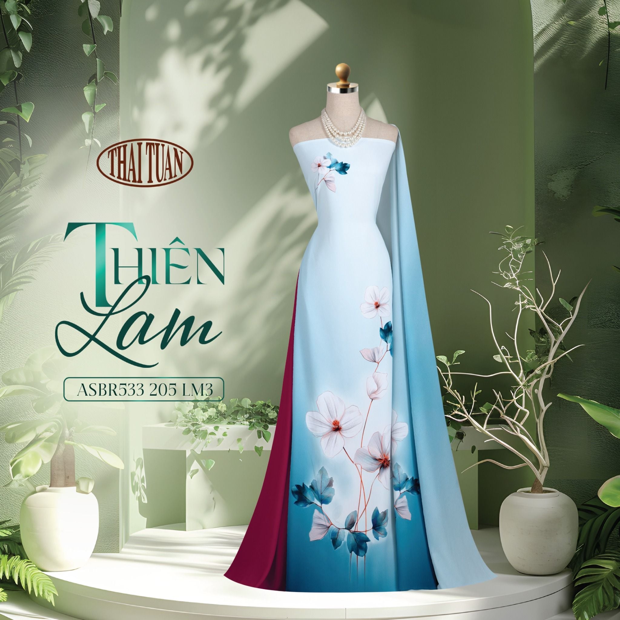 ASBR533205LM3 Vải Áo Dài Sắc Phương Nam Thiên Lam Kháng Khuẩn Khổ 1m50 x 2m1