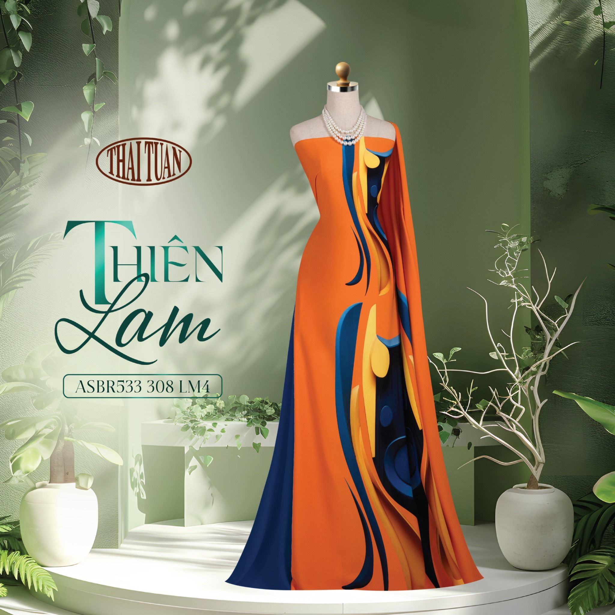 ASBR533308LM4 Vải Áo Dài Sắc Phương Nam Thiên Lam Kháng Khuẩn Khổ 1m50 x 2m1