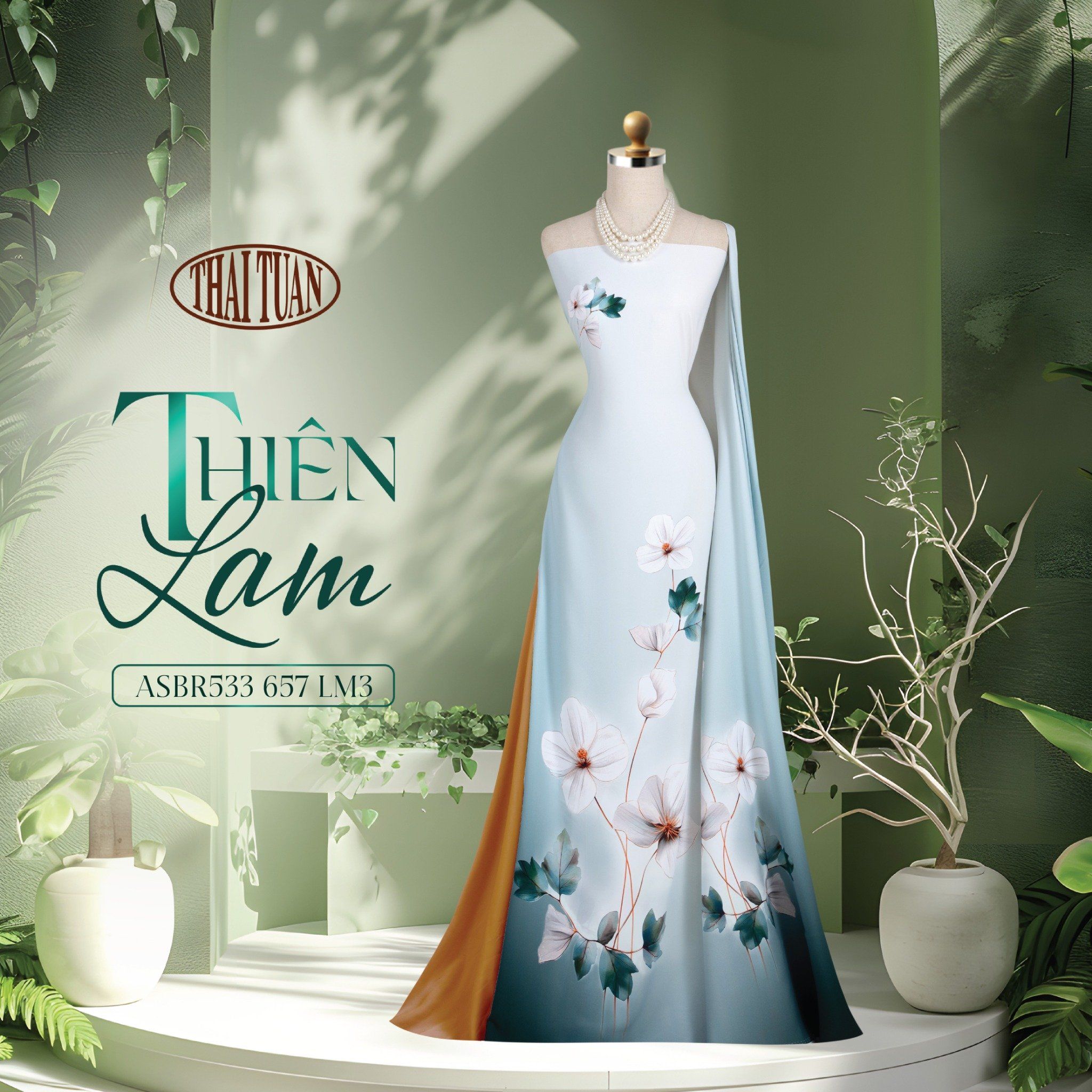 ASBR533657LM3 Vải Áo Dài Sắc Phương Nam Thiên Lam Kháng Khuẩn Khổ 1m50 x 2m1