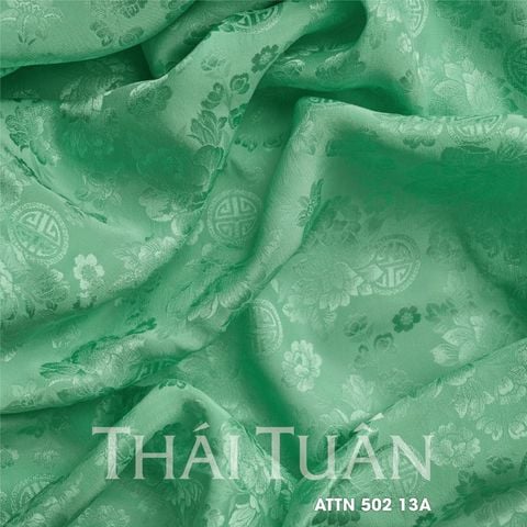 ATTN50213A Vải Tơ Tằm Cao Cấp Hoa Lá Màu Xanh Lá Khổ 1m15 x Dài 2m4