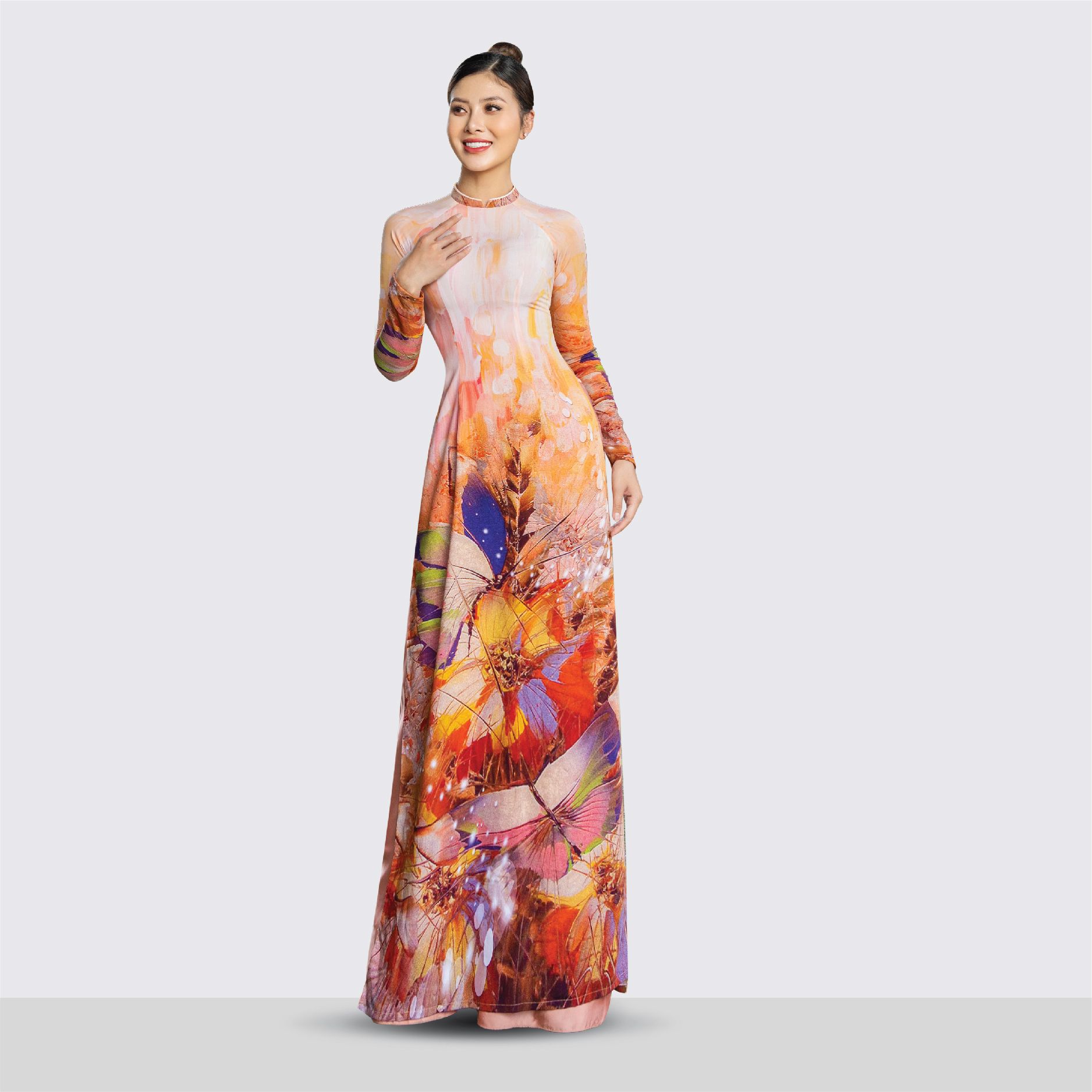 ASBA720032FXX Vải Áo Dài Hương Thơm Kháng Khuẩn Họa Tiết Cam Vàng Khổ 1m50 x Dài 2m3