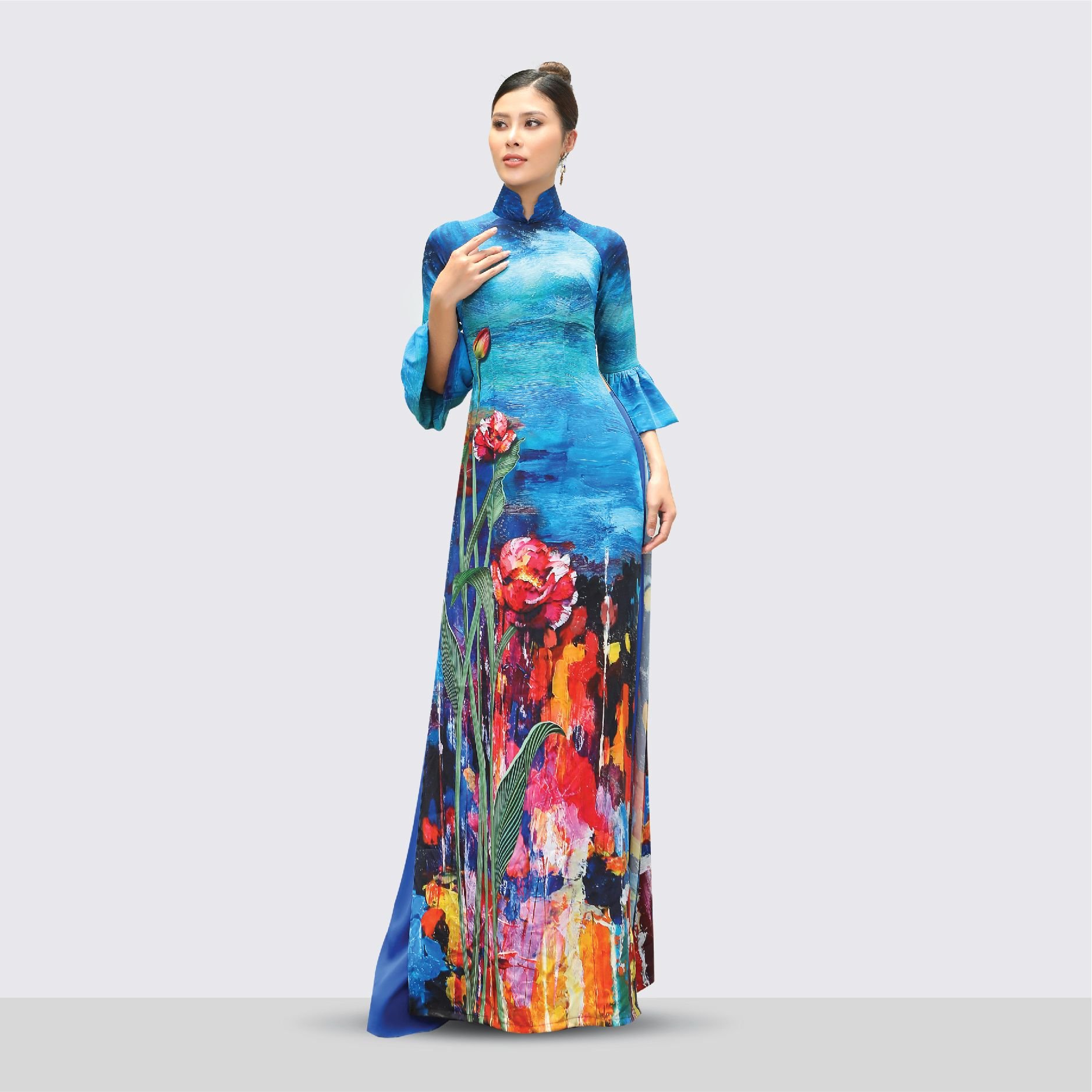 ASBA720236G2P Vải Áo Dài Hương Thơm Kháng Khuẩn Màu Xanh Hoa Lá Khổ 1m50 x Dài 2m3