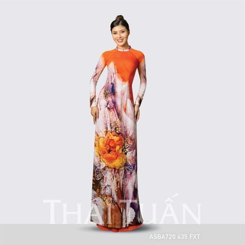 ASBA720435FXT Vải Áo Dài Hương Thơm Kháng Khuẩn Họa Tiết Màu Cam Khổ 1m50 x Dài 2m3