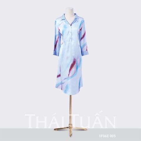 1F06E005 Đầm Ngủ Tay Ngắn Màu Xanh