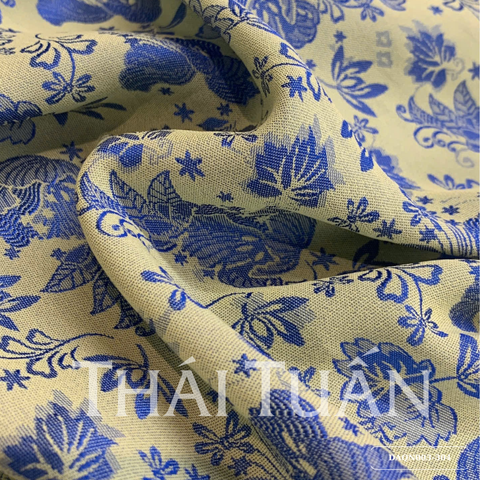 DAQN003-304 Vải Gấm Lụa Họa Tiết Hoa Màu Vàng Xanh Khổ 1m15 x 2m5