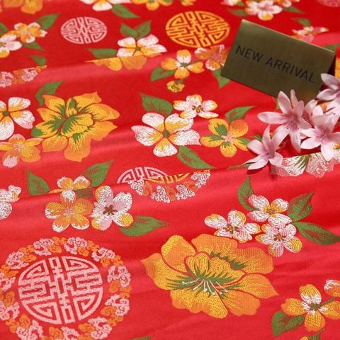 DEBL05141I Vải Gấm Hoa Sắc Màu Đỏ Khổ 1m15 x 2m