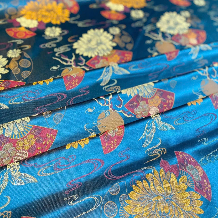 DEBL08057U Vải Gấm Hoa Sắc Màu Xanh Dương Khổ 1m5 x 2m