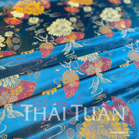DEBL08057U Vải Gấm Hoa Sắc Màu Xanh Dương Khổ 1m5 x 2m
