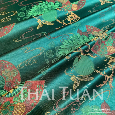 Vải Gấm Hoa Sắc Màu Xanh Lá Khổ 1m5 x 2m DEBL080924
