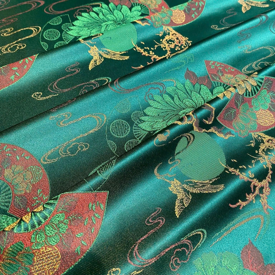 Vải Gấm Hoa Sắc Màu Xanh Lá Khổ 1m5 x 2m DEBL080924
