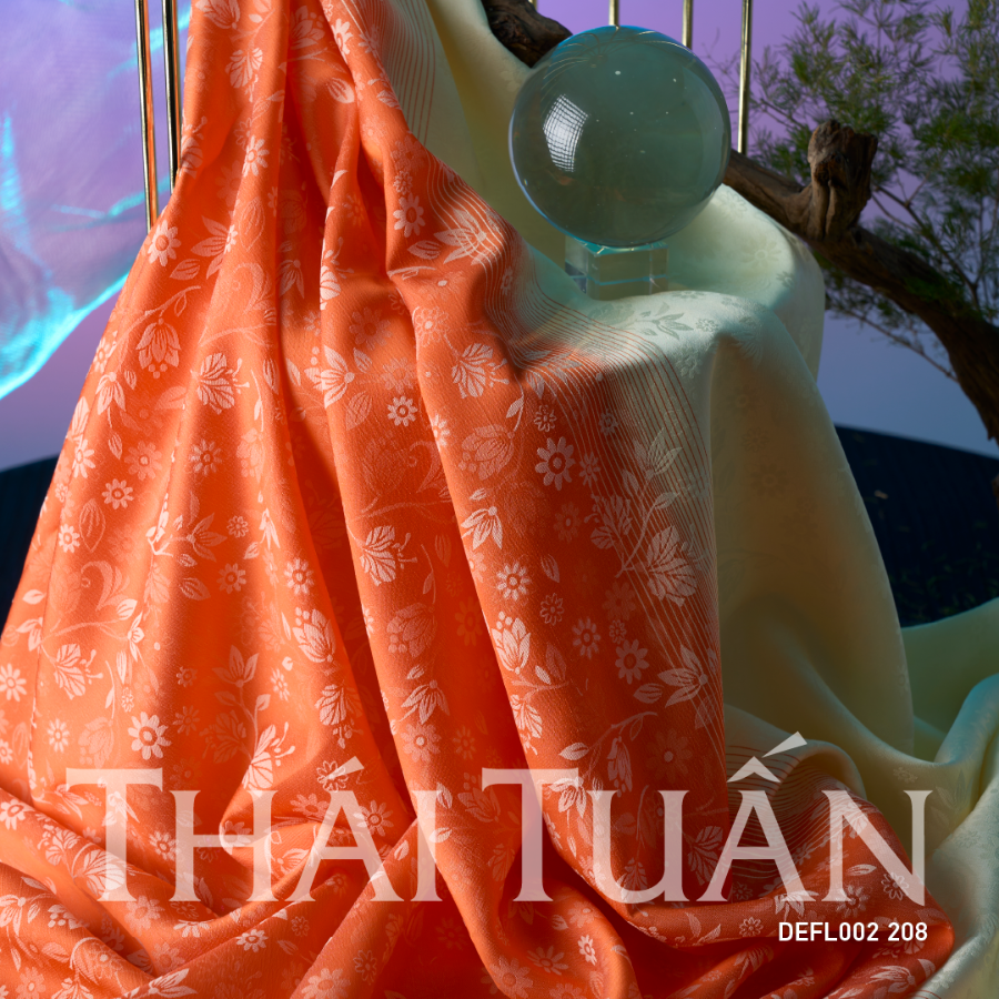 Vải Gấm Hoa Văn Cách Điệu Nhẹ Màu Cam 2 Ánh Khổ 1m50 Dài 3m