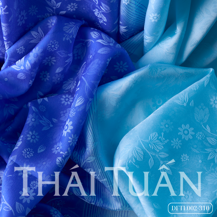 DFTL002310 Vải Gấm Hoa Văn Cách Điệu Nhẹ Màu Xanh 2 Ánh Khổ 1m50 x Dài 3m