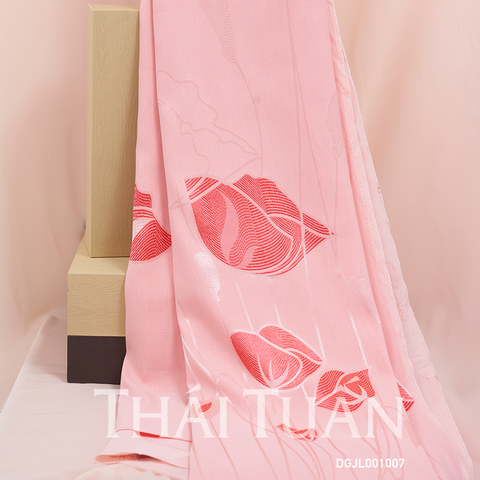 Vải Gấm Hoa Văn Co Giãn Màu Hồng Ánh Cam Khổ 1m60 Dài 1m8 DGJL001007