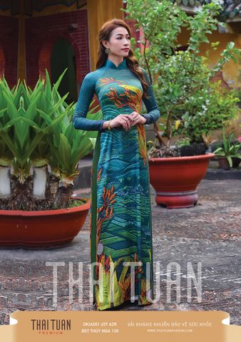 DKIA001657AZR Vải Áo Dài Kim Tuyến Premium Họa Tiết Hoa Lá Kháng Khuẩn Khổ 1m50 x Dài 2m3