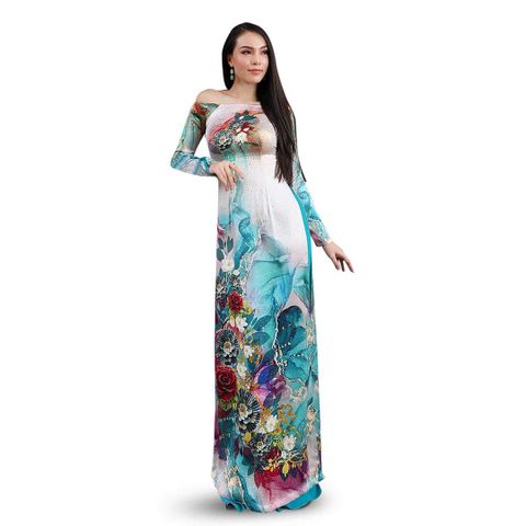 DPYA001207D5P Vải Áo Dài Kim Tuyến Premium Họa Tiết Hoa Lá Kháng Khuẩn Khổ 1m50 x Dài 2m3