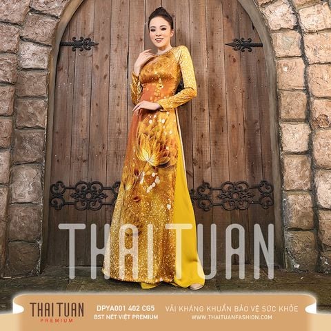 DPYA001402CG5 Vải Áo Dài Kim Tuyến Premium Họa Tiết Hoa Lá Kháng Khuẩn Khổ 1m50 x Dài 2m3