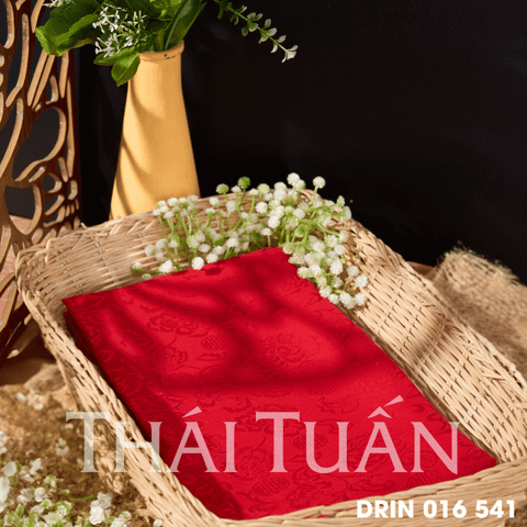 DRIN016541 Vải Gấm Tằm Phương Nam Màu Đỏ Sáng Khổ 1m15 Dài 2m5