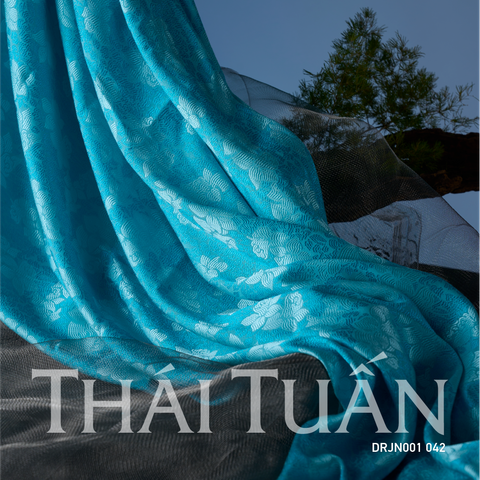 Vải Gấm Hoa Văn Màu Xanh Khổ 1m15 Dài 2m5 DRJN001042