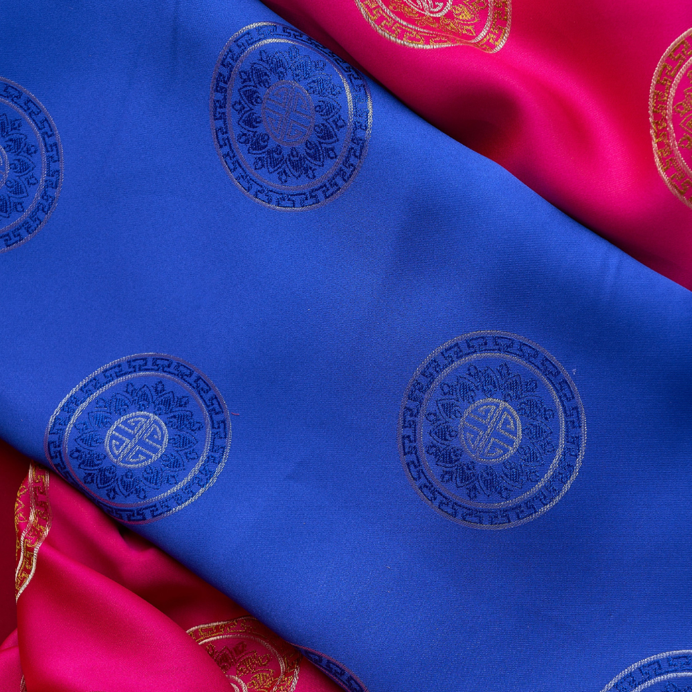 DTDL001036 Vải Áo Dài Hoa Văn Dệt Chữ Hỷ Màu Hồng Khổ 1m50 Dài 1m1