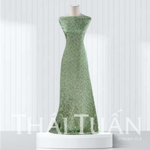 DTKL001013 Vải Gấm Hải Đường Màu Xanh Lá Đậm