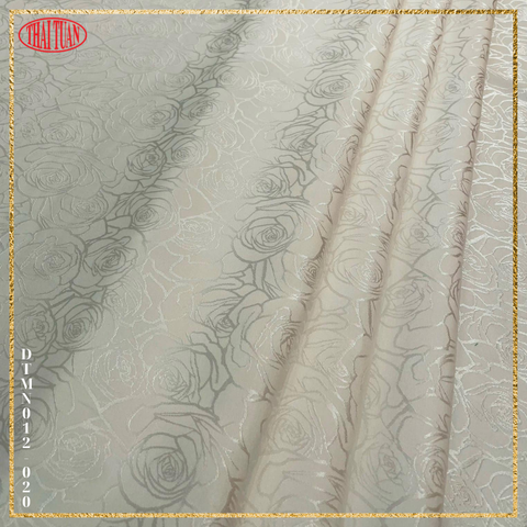 DTMN012020 Vải Gấm Kiêu Sa Họa Tiết Hoa Lá Màu Trắng Khổ Vải 1m15 x 2m5