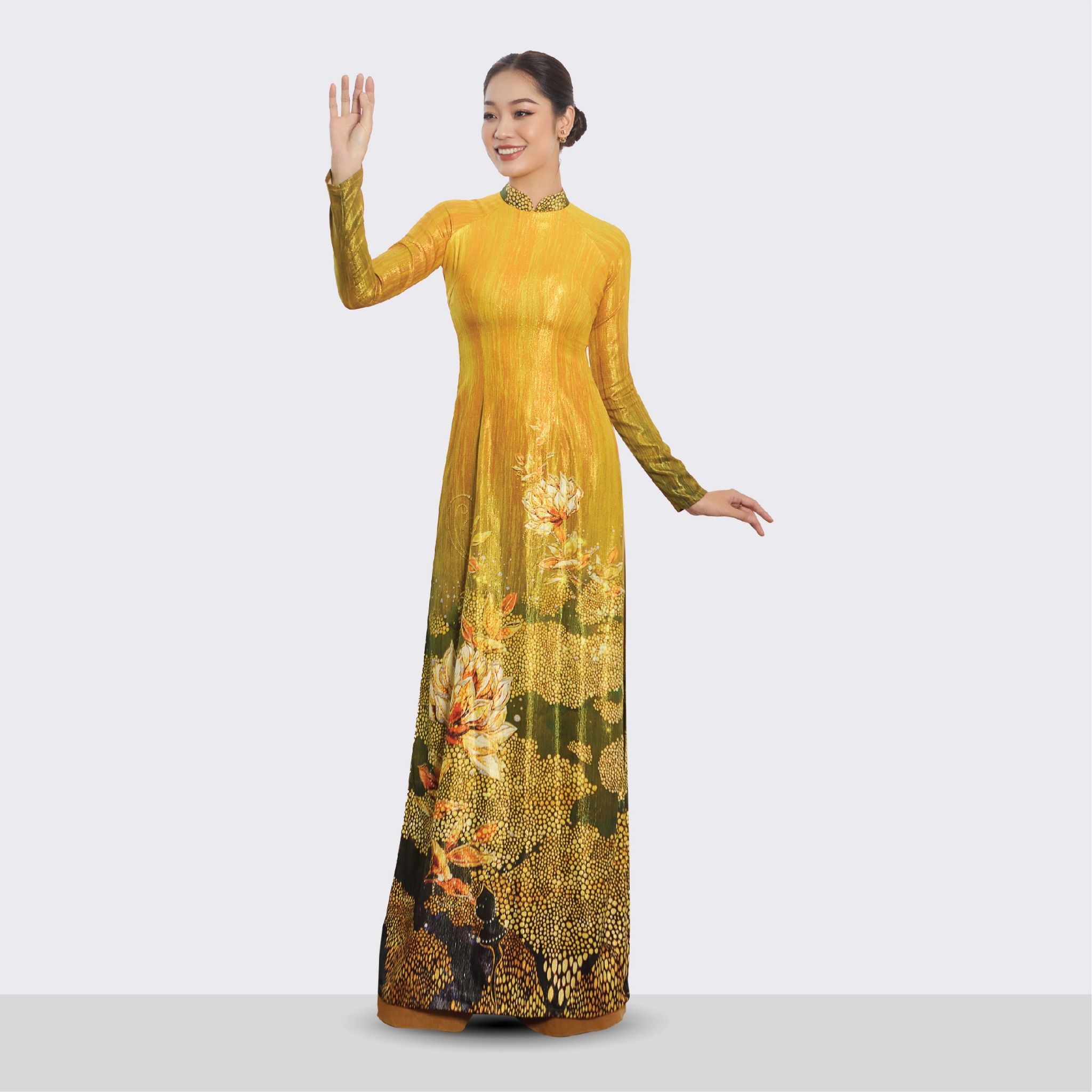 DUKA001402GGE Vải Áo Dài Kim Tuyến Kháng Khuẩn Màu Vàng Khổ 1m50 x Dài 2m3