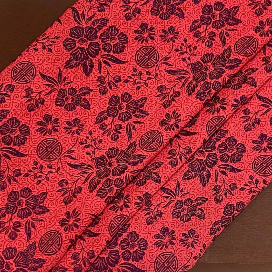 Vải Gấm Hồng Mai Màu Đỏ Họa Tiết Hoa Khổ 1m15 x 2m5 DVLN002035