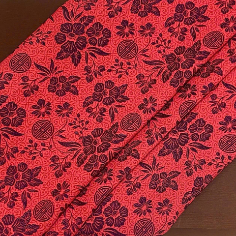 Vải Gấm Hồng Mai Màu Đỏ Họa Tiết Hoa Khổ 1m15 x 2m5 DVLN002035