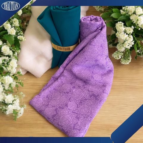 DVLN006026 Vải Gấm Hồng Mai Họa Tiết Màu Tím Khổ 1m15