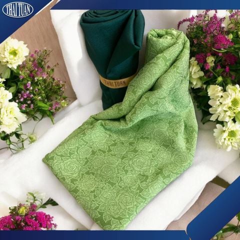 DVLN006204 Vải Gấm Hồng Mai Họa Tiết Màu Xanh Lá Khổ 1m15