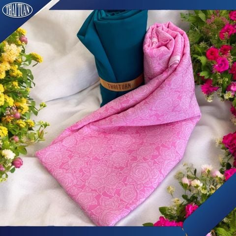 DVLN006206 Vải Gấm Hồng Mai Họa Tiết Màu Hồng Khổ 1m15
