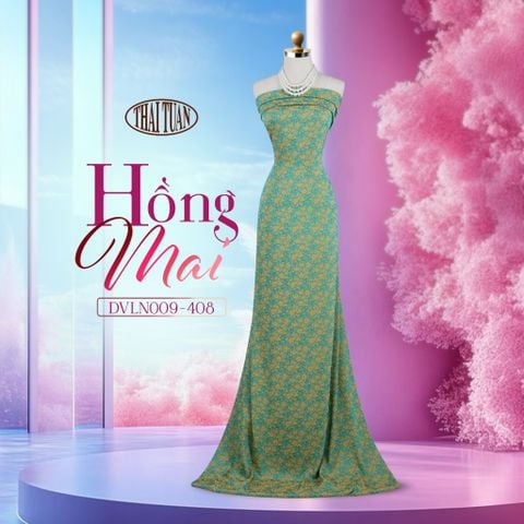 DVLN009-408 Vải Gấm Hồng Mai Co Giãn Màu Xanh Khổ 1m15 x 2m5