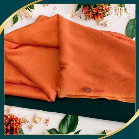 DWRN001043 Vải Gấm Hoa Co Giãn Màu Cam Khổ 1m15