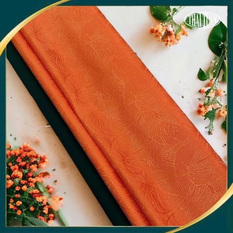 DWRN001043 Vải Gấm Hoa Co Giãn Màu Cam Khổ 1m15