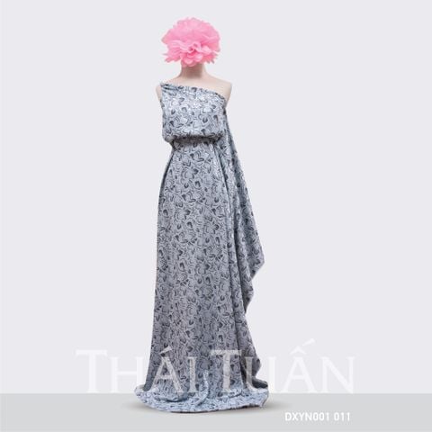 DXYN001011 Vải Áo Dài Gấm Thêu Hoa Xám Ghi Khổ 1m15 x 2m5