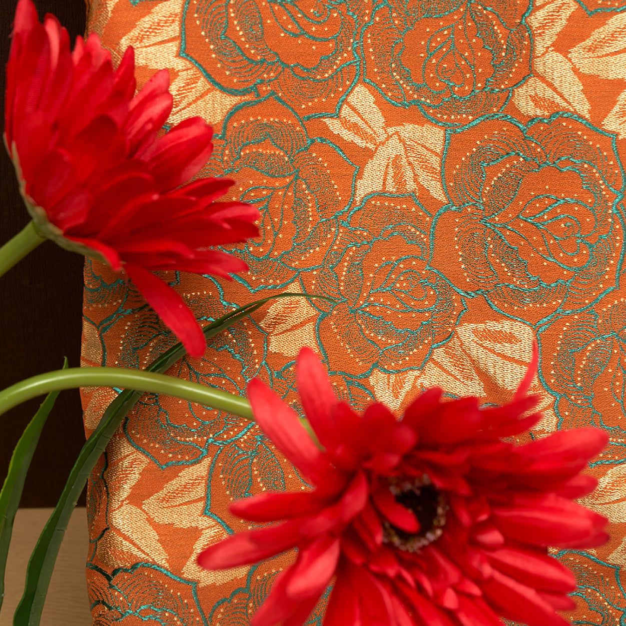 Vải Gấm Thượng Uyển Họa Tiết Cam Khổ 1m15 x 2m5 DXZN001078