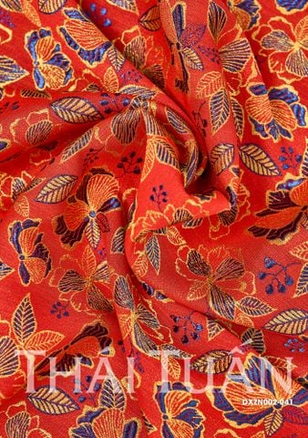 DXZN002041 Vải Gấm Thượng Uyển Màu Đỏ Cam Khổ 1m15 x 2m5