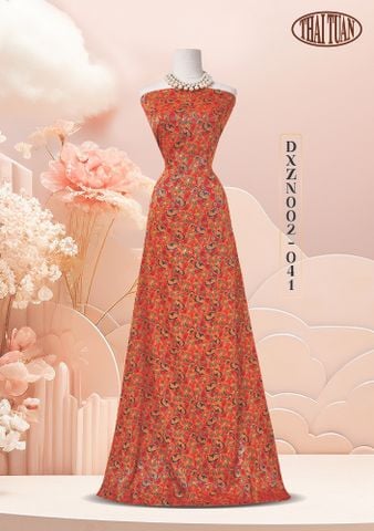 DXZN002041 Vải Gấm Thượng Uyển Màu Đỏ Cam Khổ 1m15 x 2m5