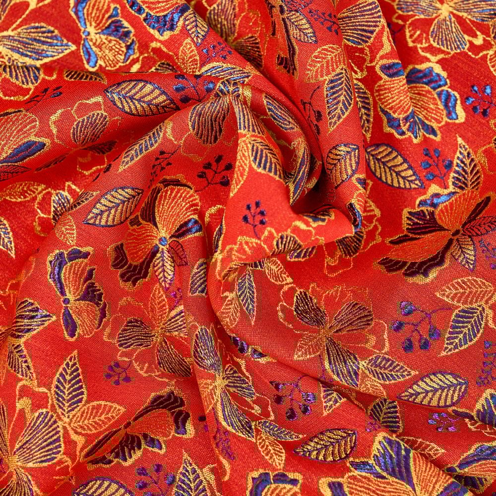 DXZN002041 Vải Gấm Thượng Uyển Màu Đỏ Cam Khổ 1m15 x 2m5