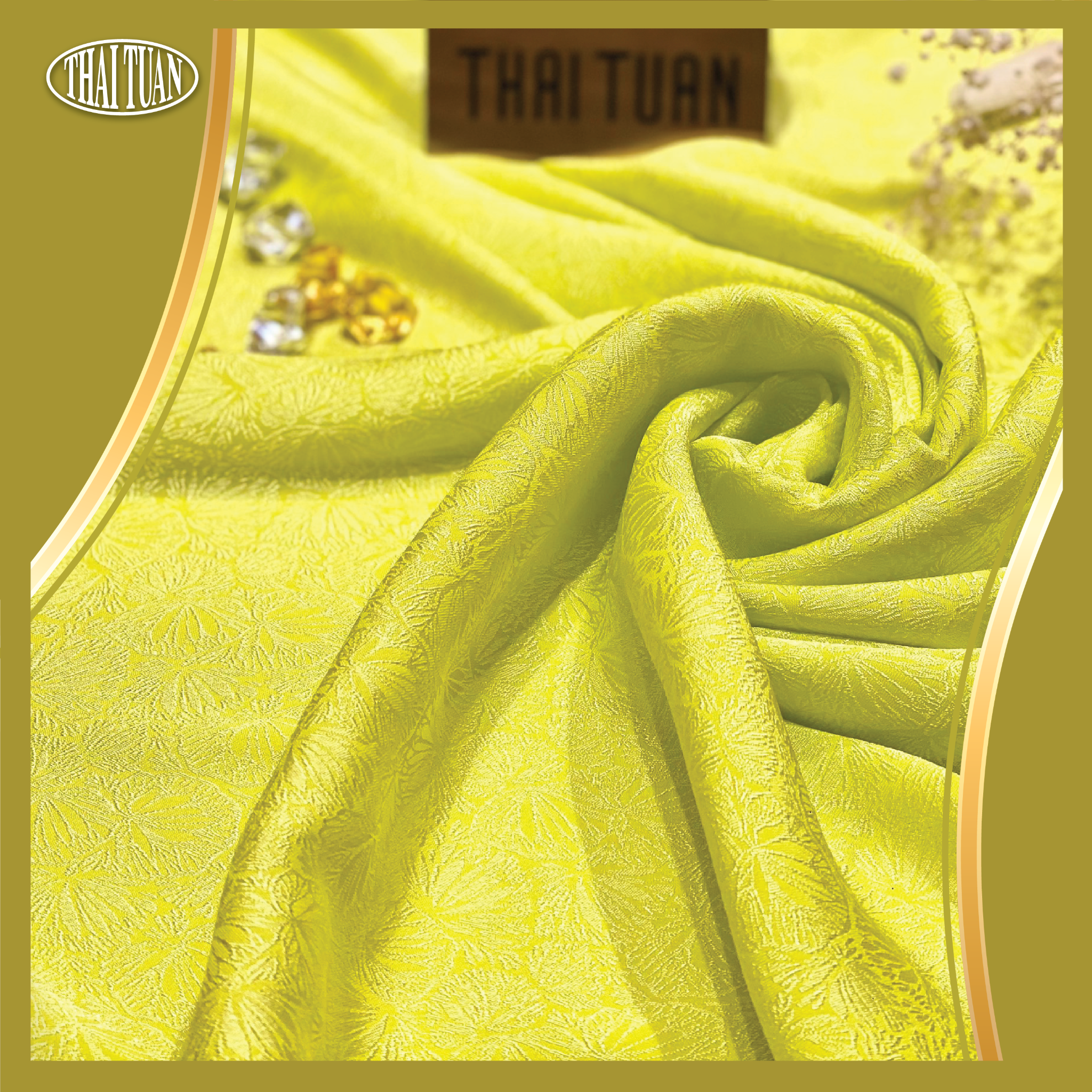 DZYN001002 Vải Gấm Hoa Lá Màu Vàng Khổ 1m15 x 2m5