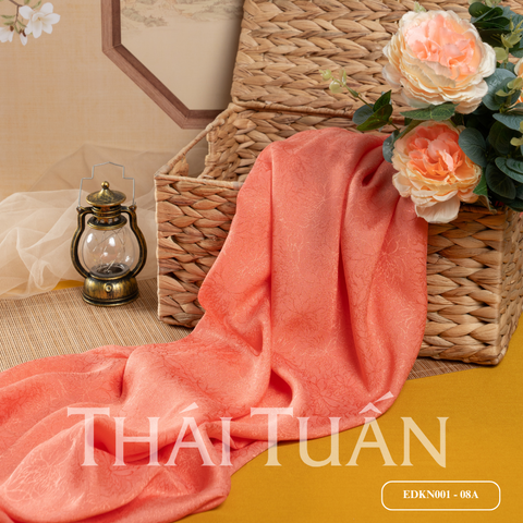 EDKN001-08A Tơ Tằm Lộc Xuân Màu Cam Khổ 1m15 x 2m5